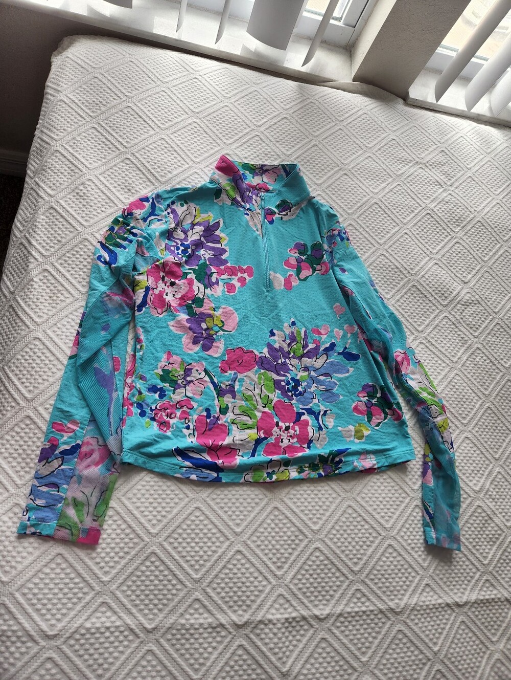 IBKUL Floral Aqua Long Sleeve Top with Purple and Black Patterned Tees Bundle - Picture 2 of 6